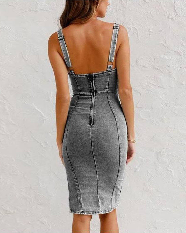 Sawsan | Robe Camisole en Denim Ajustée